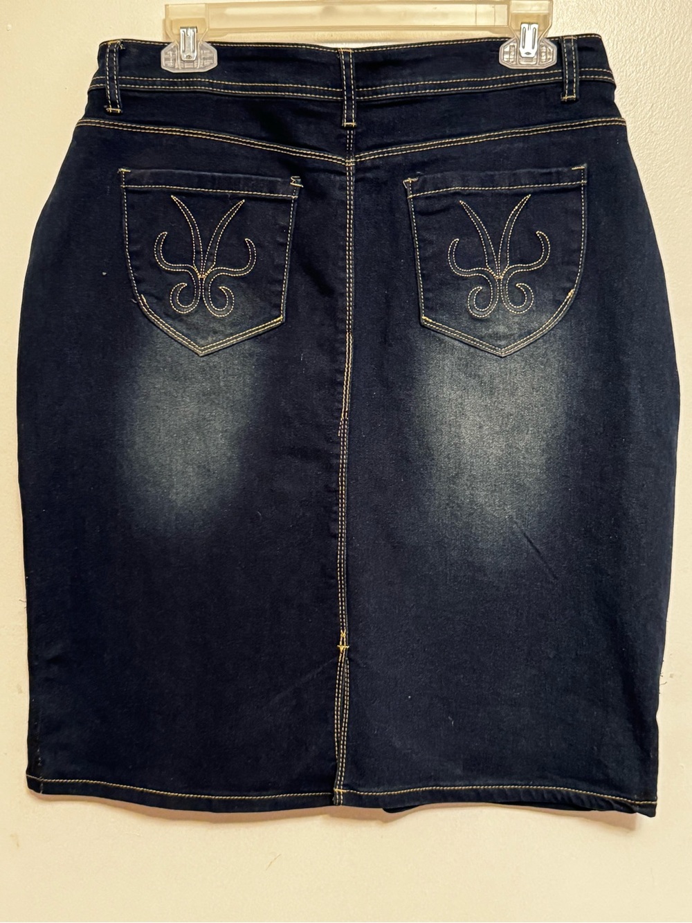 Nicole Dark Indigo Pencil Skirt with Contrast Stitching - Picture 3 of 3